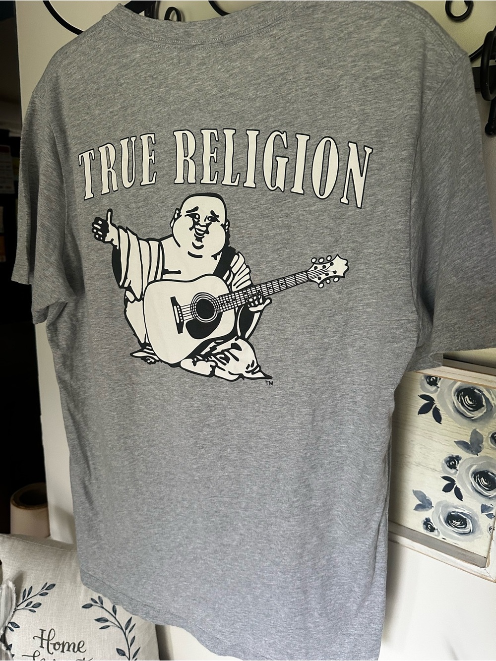 True Religion Grey Graphic Buddha Guitar Tee